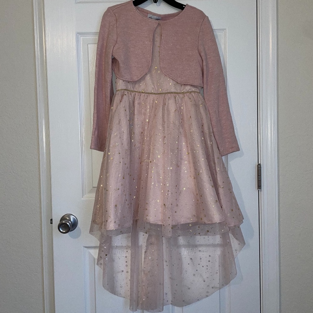 Stars gold glitter bring elegant shine to Rare too high-low illusion dress blush